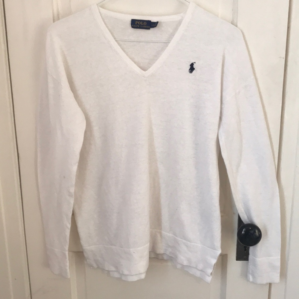 polo ralph lauren white v neck sweater